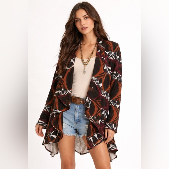 Free People Sweaters - Free People Earthy Artsy Geometric Waterfall Cardigan | Size M